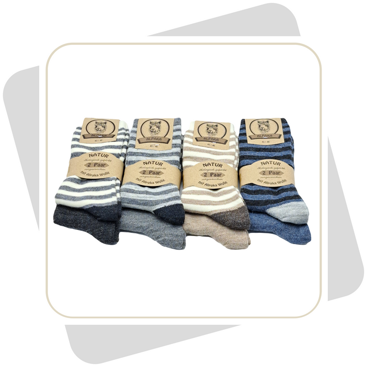 Herren Wollsocken mit Alpaka, geringelt, dünne Qualität / 2 Paar