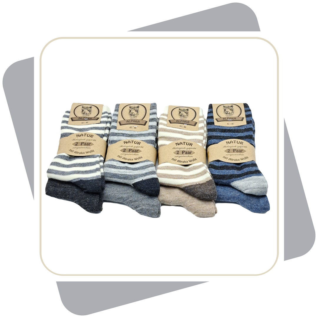 Herren Wollsocken mit Alpaka, geringelt, dünne Qualität / 2 Paar