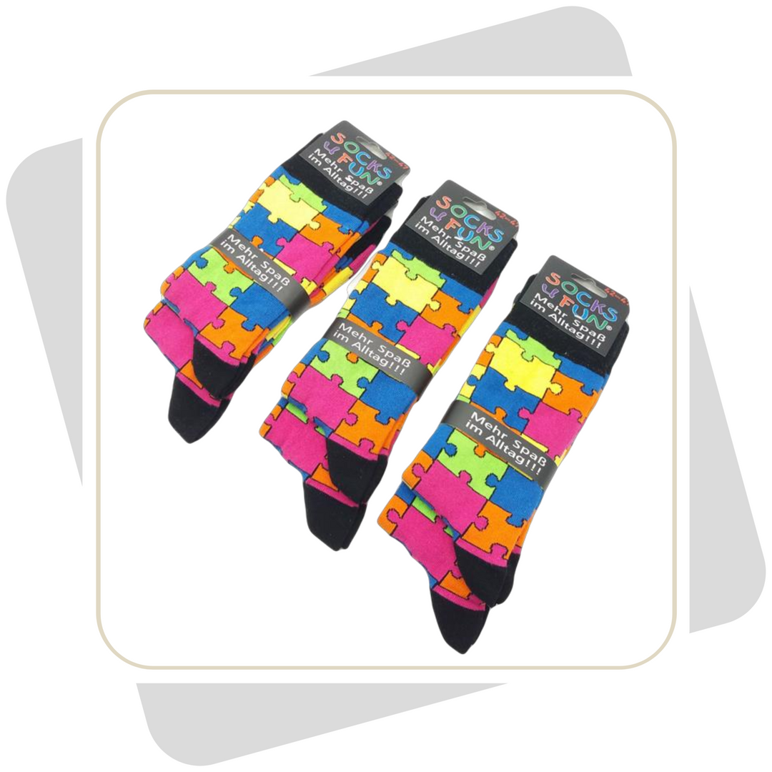 Damen Baumwollsocken – Puzzlemuster / 2 Paar