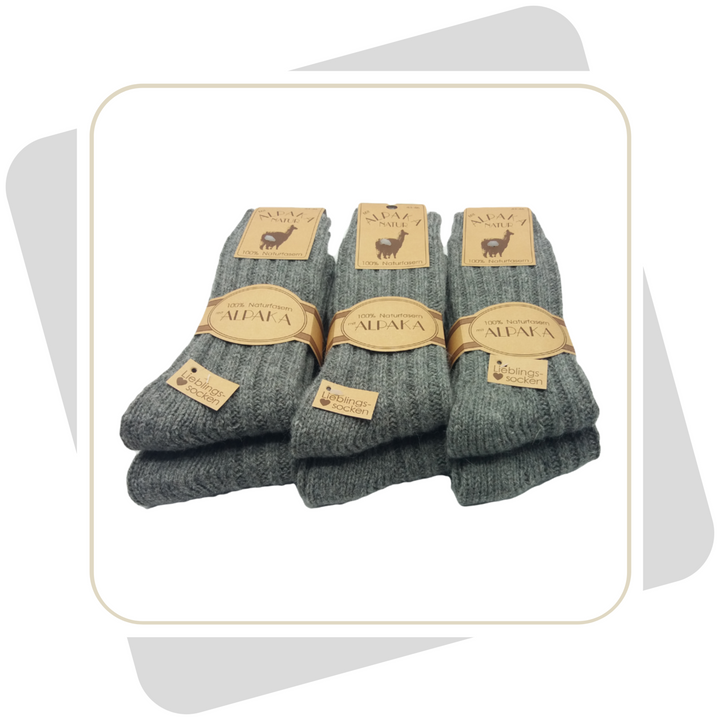 Herren 100% Wollsocken mit Alpaka und Schafwolle, schwere Qualität / 2 Paar