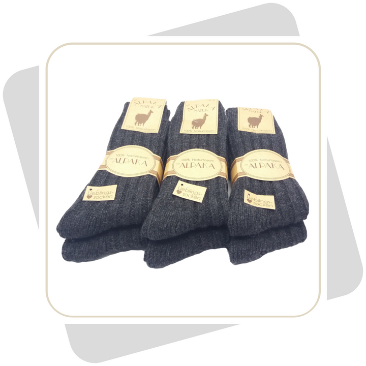 Herren 100% Wollsocken mit Alpaka und Schafwolle, schwere Qualität / 2 Paar