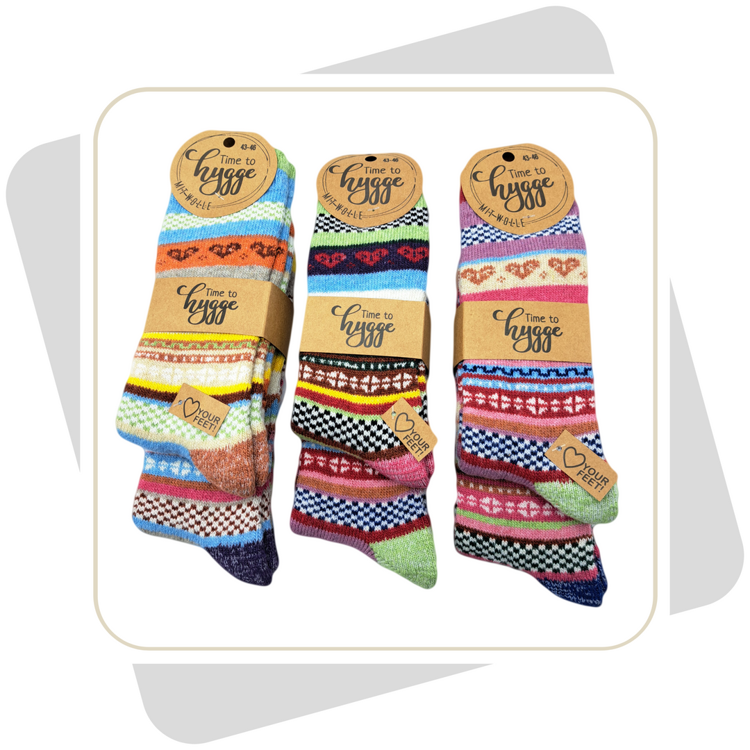 Damen Wollsocken, bunt, schwere Qualität 2 Paar