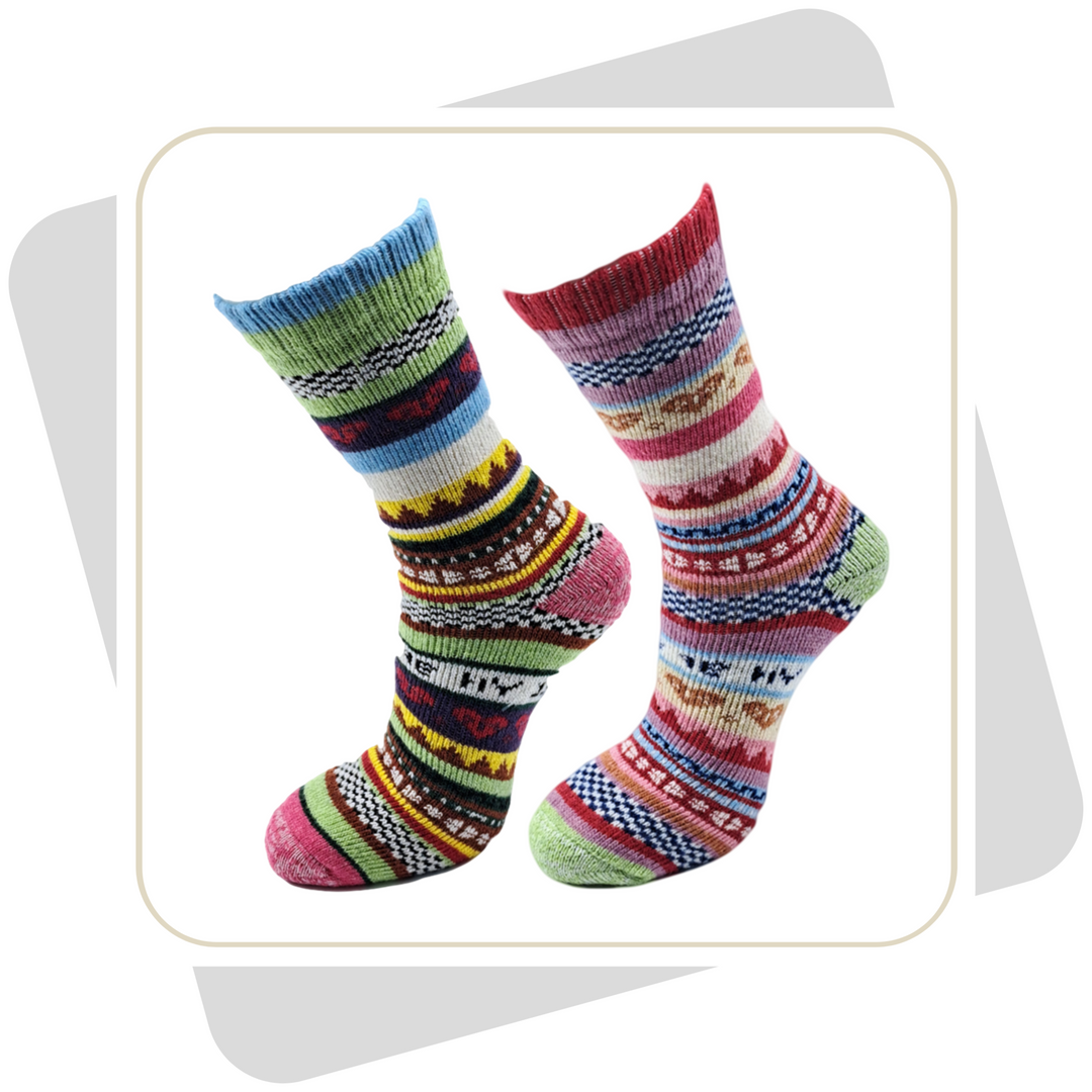 Damen Wollsocken, bunt, schwere Qualität 2 Paar