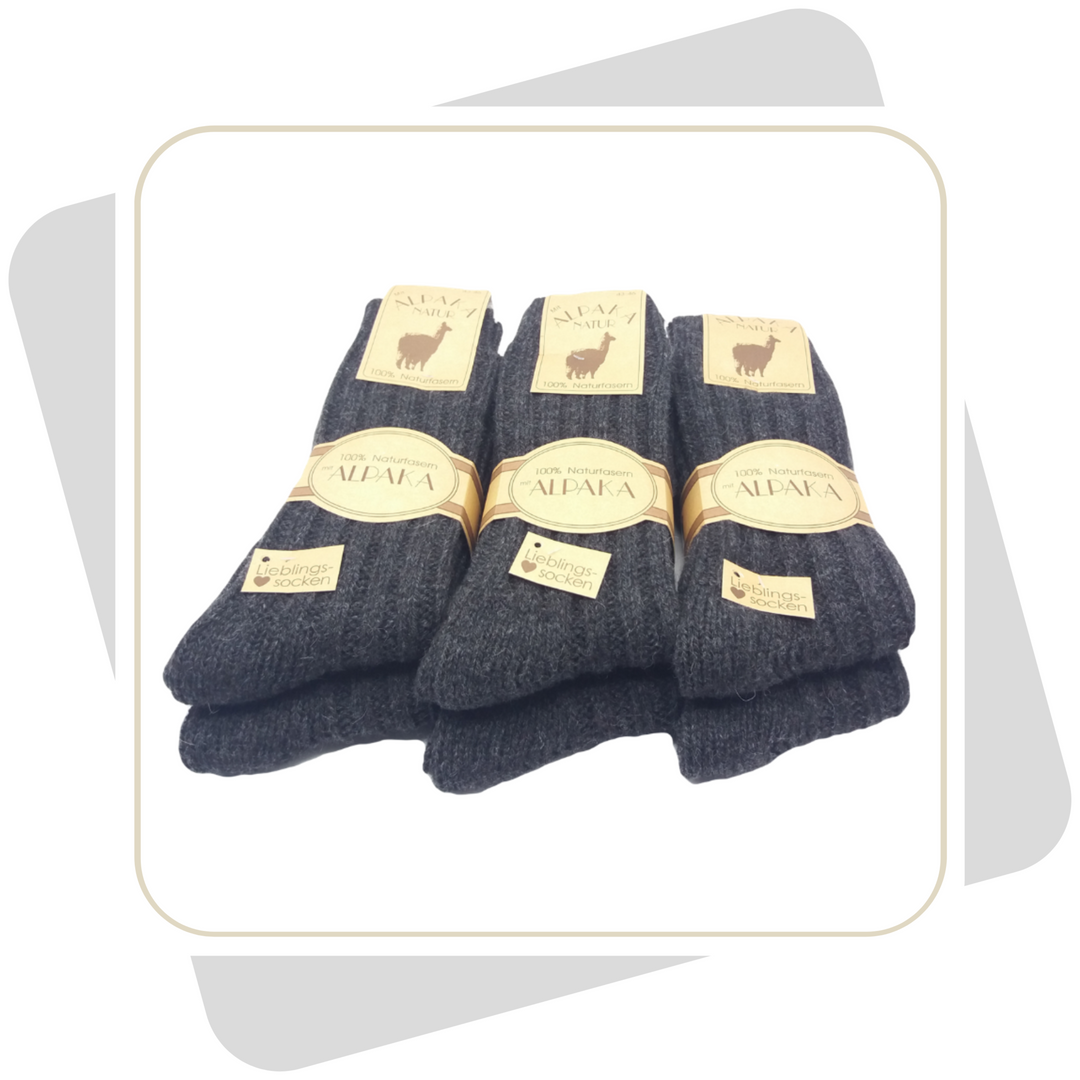 Herren 100% Wollsocken mit Alpaka und Schafwolle, schwere Qualität / 2 paar