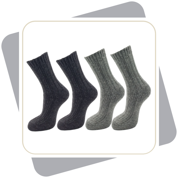 Damen 100% Wollsocken mit Alpaka- und Schafwolle, schwere Qualität / 2 Paar