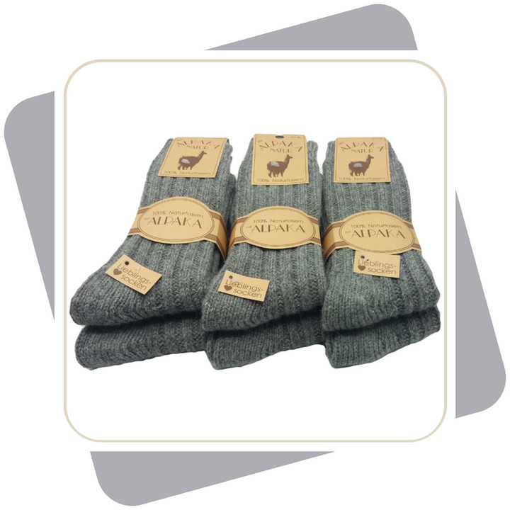 Damen 100% Wollsocken mit Alpaka- und Schafwolle, schwere Qualität / 2 Paar