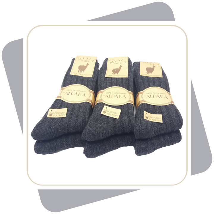 Herren 100% Wollsocken mit Alpaka und Schafwolle, schwere Qualität / 2 Paar