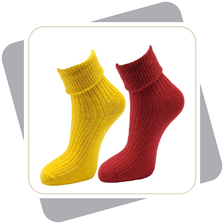 Damen 100% Wollsocken mit Alpaka und Schafwolle, bunt, dünne Qualität / 2 Paar