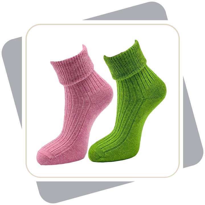 Damen 100% Wollsocken mit Alpaka und Schafwolle, bunt, dünne Qualität / 2 Paar