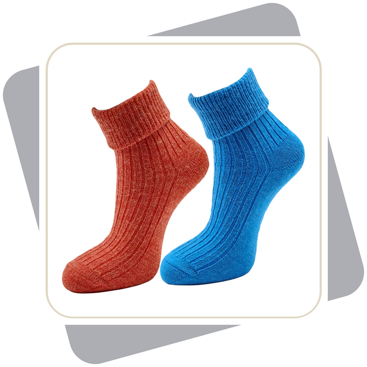 Damen 100% Wollsocken mit Alpaka und Schafwolle, bunt, dünne Qualität / 2 Paar