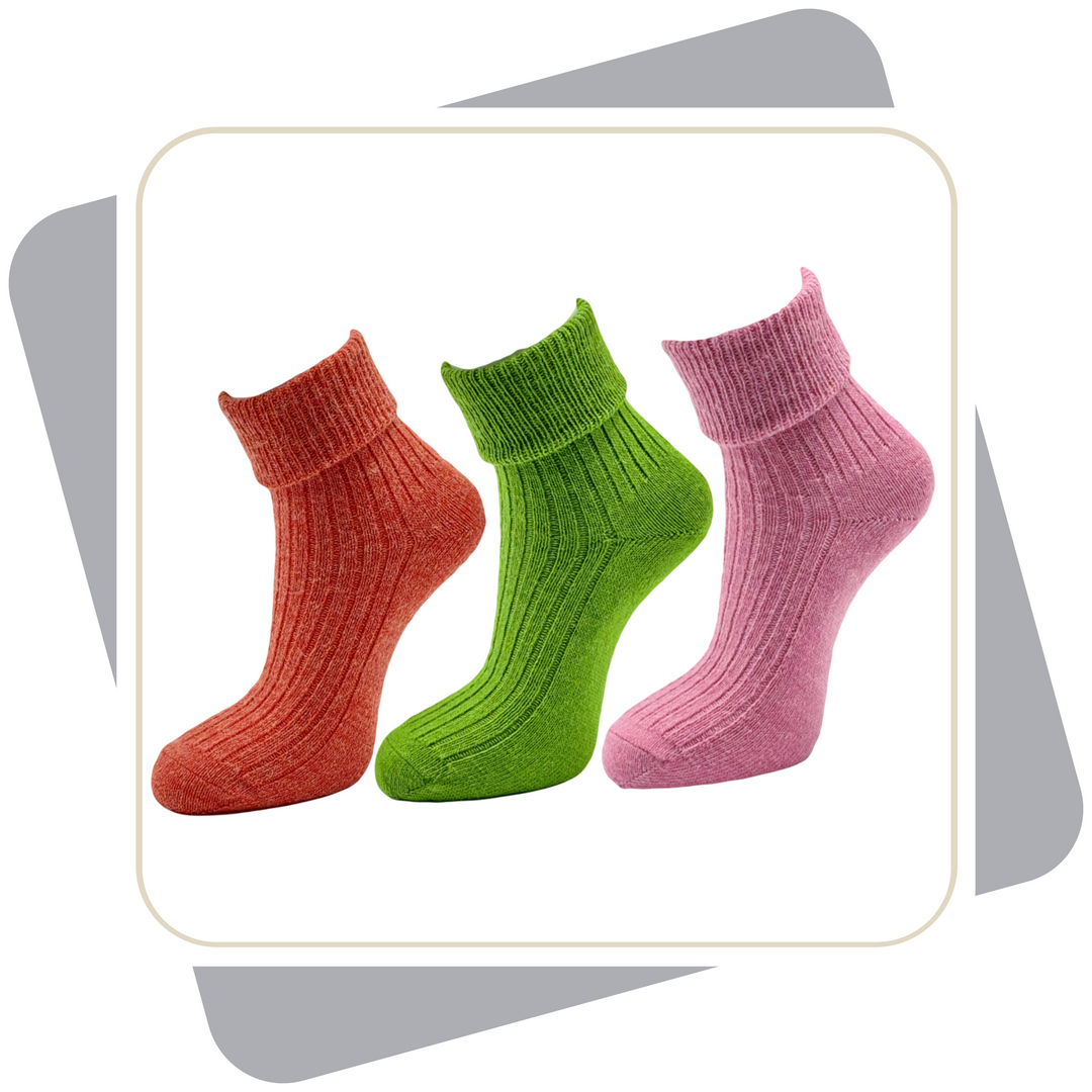 Damen 100% Wollsocken mit Alpaka und Schafwolle, bunt, dünne Qualität / 2 Paar