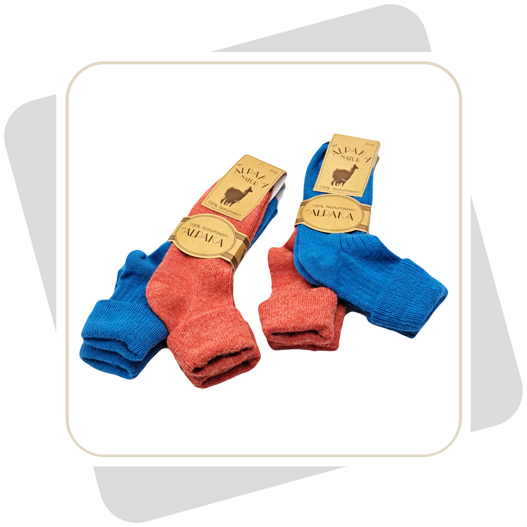 Damen 100% Wollsocken mit Alpaka- und Schafwolle, bunt, dünne Qualität / 2 Paar