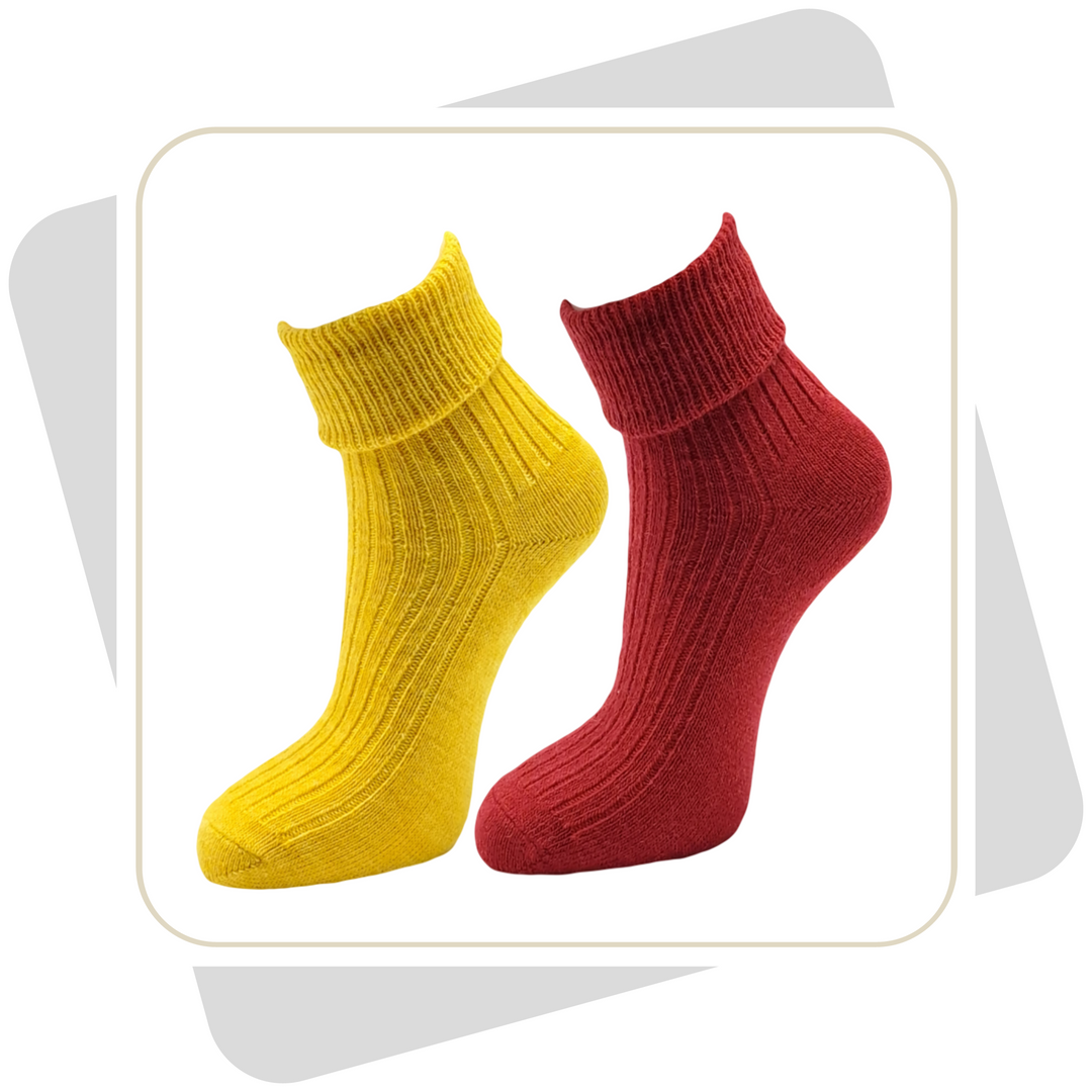 Damen 100% Wollsocken mit Alpaka- und Schafwolle, bunt, dünne Qualität / 2 Paar