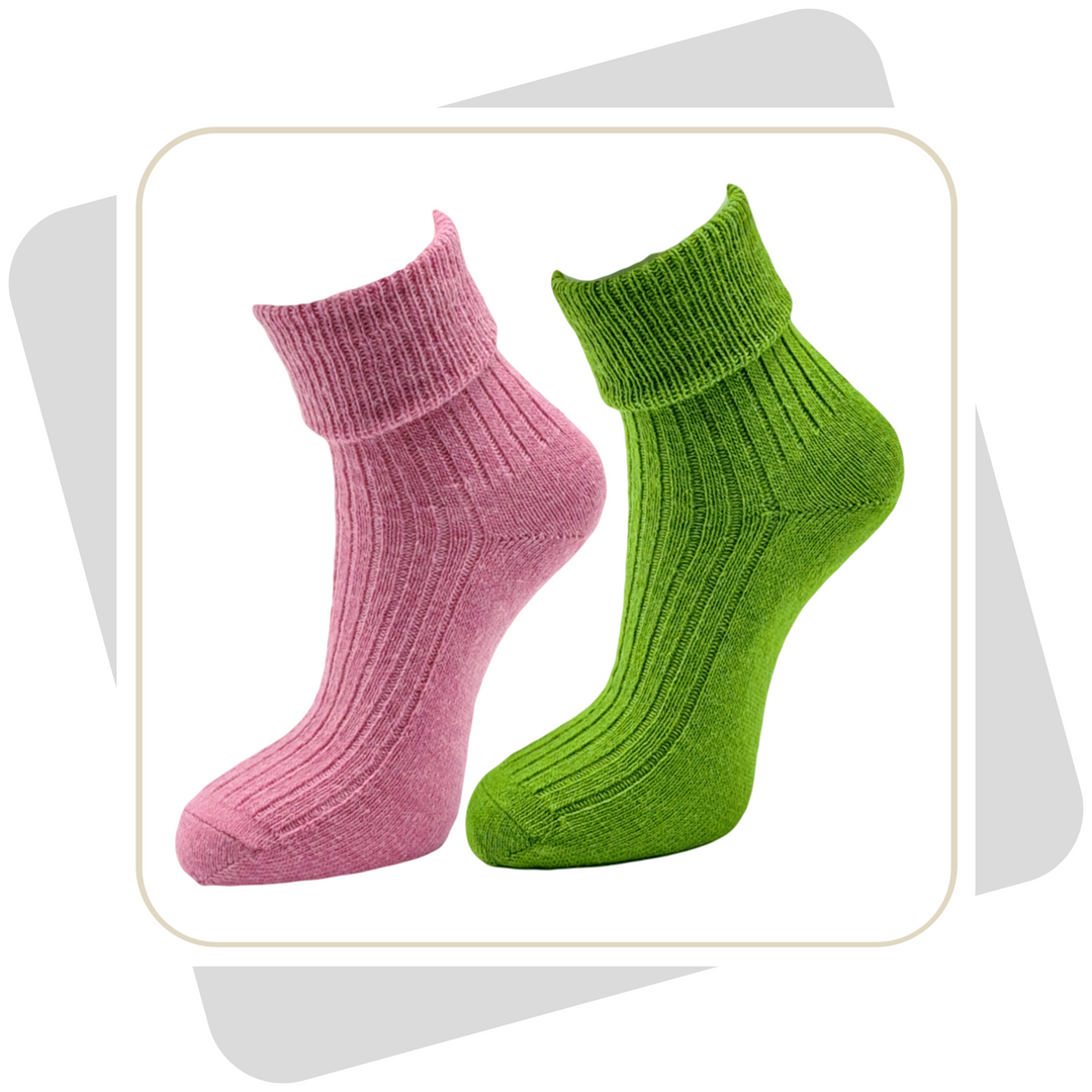 Damen 100% Wollsocken mit Alpaka- und Schafwolle, bunt, dünne Qualität / 2 Paar