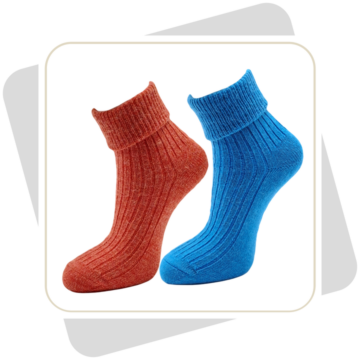 Damen 100% Wollsocken mit Alpaka- und Schafwolle, bunt, dünne Qualität / 2 Paar