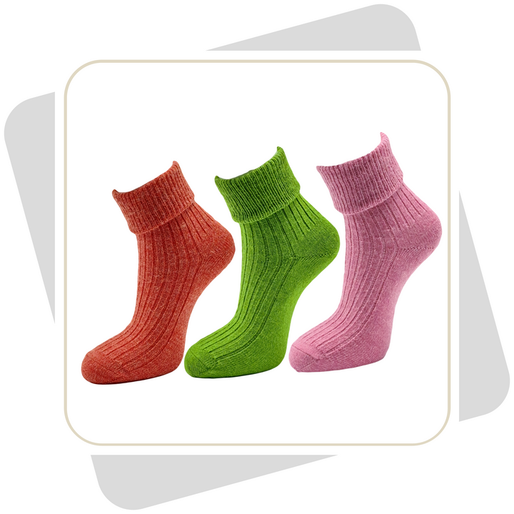 Damen 100% Wollsocken mit Alpaka- und Schafwolle, bunt, dünne Qualität / 2 Paar