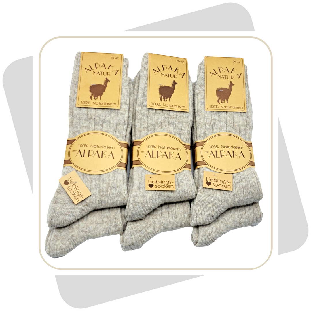 Damen 100% Wollsocken mit Alpaka und Schafwolle, dünne Qualität / 2 Paar