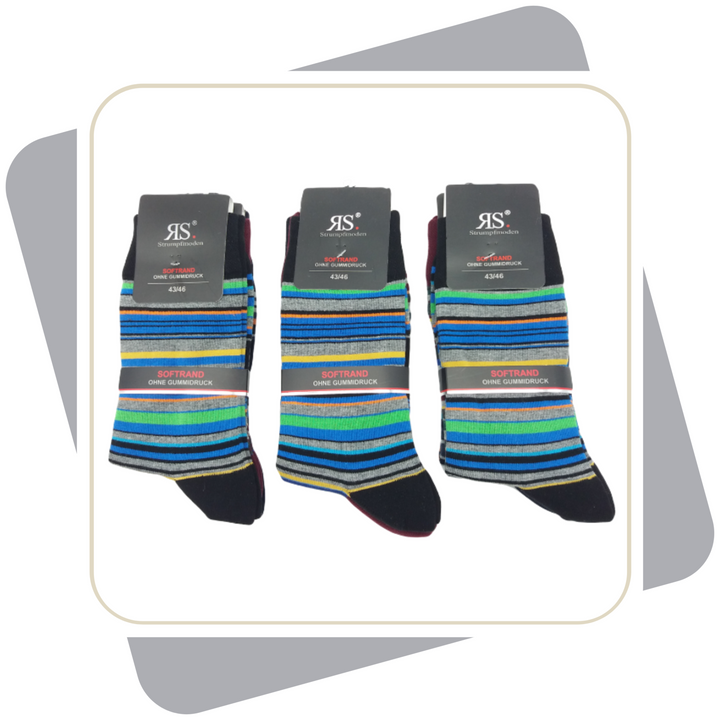 Herren Baumwollsocken mit Ringeldesign / 3 Paar