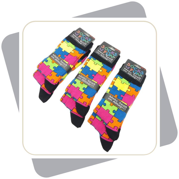 Herren Baumwollsocken – Puzzlemuster / 2 Paar