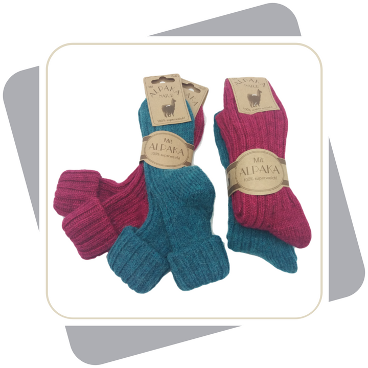 Damen Wollsocken mit Alpakawolle, schwere Qualität, bunt / 2 Paar